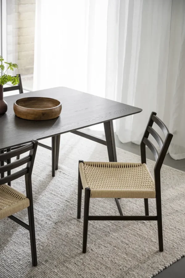 ROWICO Harlan spisebordsstol - lys beige papirsnor og brun eg