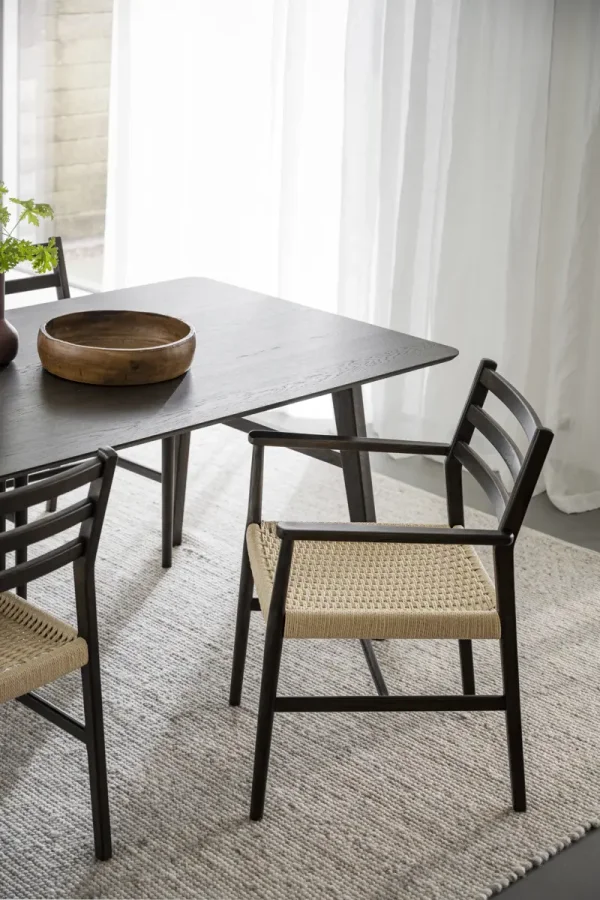 ROWICO Harlan spisebordsstol, m. armln - lys beige papirsnor og brun eg