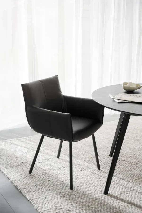 ROWICO Hinckley spisebordsstol, m. armln - sort lder og sort metal