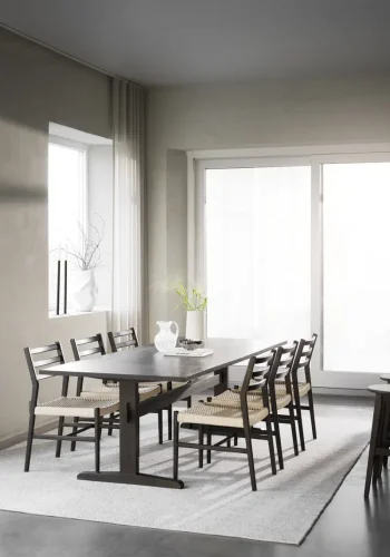 ROWICO Harlan spisebordsstol - lys beige papirsnor og brun eg