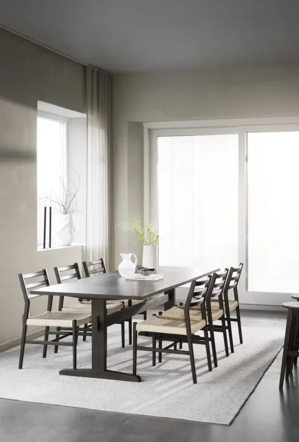 ROWICO Harlan spisebordsstol - lys beige papirsnor og brun eg