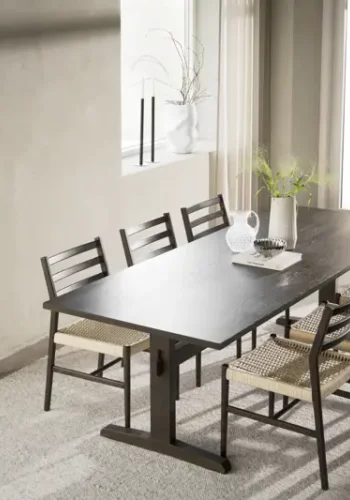 ROWICO Harlan spisebordsstol - lys beige papirsnor og brun eg