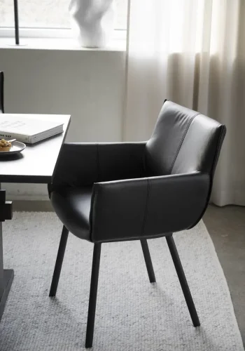 ROWICO Hinckley spisebordsstol, m. armln - sort lder og sort metal