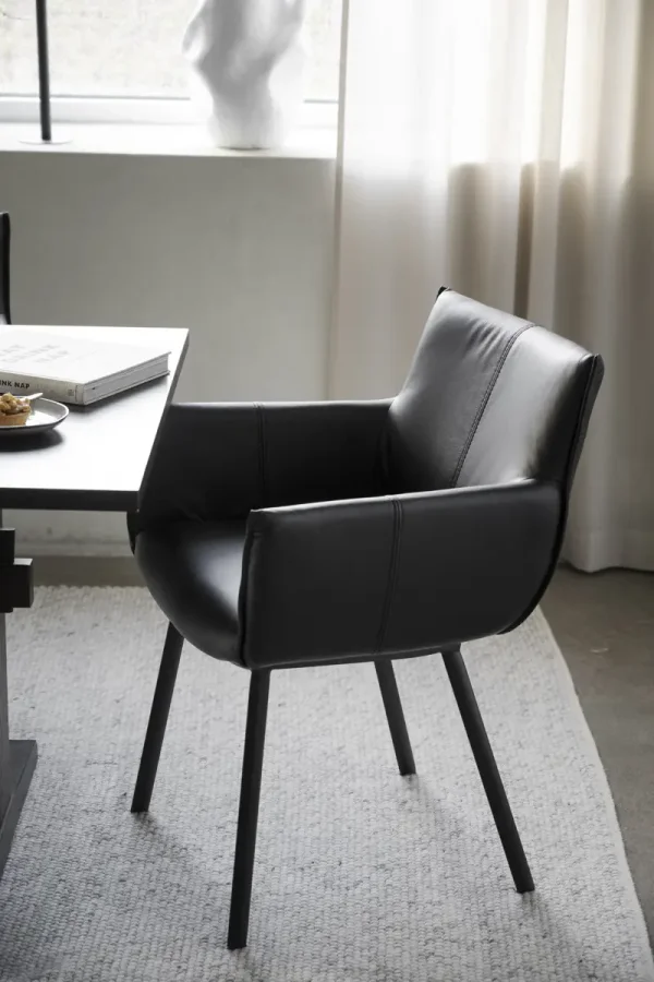 ROWICO Hinckley spisebordsstol, m. armln - sort lder og sort metal