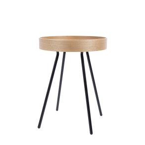 ZUIVER OAK bakkebord, rund - natur egetr og sort stl (46.5)