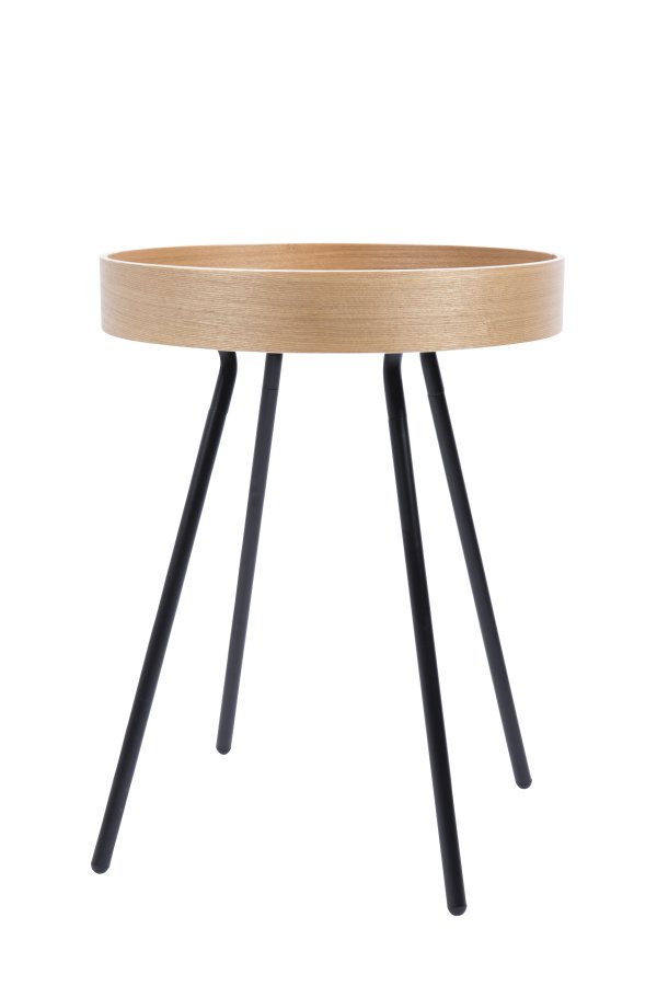 ZUIVER OAK bakkebord, rund - natur egetr og sort stl (46.5)