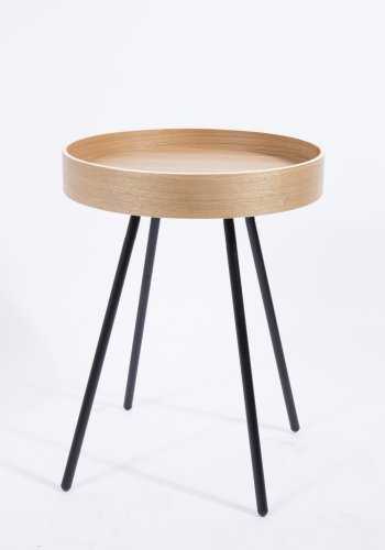 ZUIVER OAK bakkebord, rund - natur egetr og sort stl (46.5)