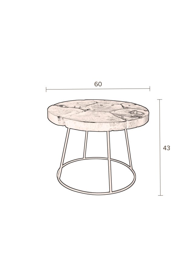 DUTCHBONE Kraton sidebord L, rund - sort teaktr og sort jern (60)