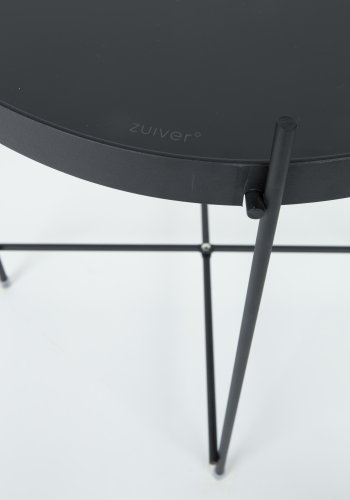 ZUIVER Cupid sidebord XXL, rund - sort glas og sort metal (82.5)