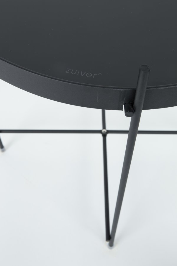 ZUIVER Cupid sidebord XXL, rund - sort glas og sort metal (82.5)