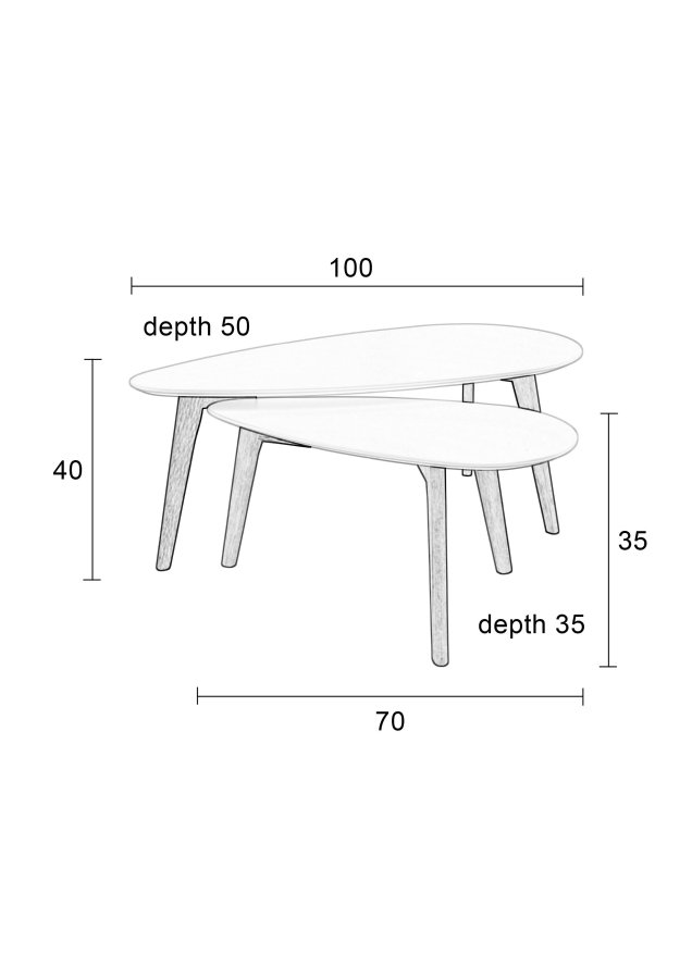 WHITE LABEL LIVING Drop sidebord - hvid og natur tr (st af 2)