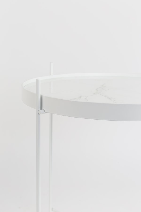 ZUIVER Cupid sidebord S, rund - hvid glas m. marmorlook og hvid metal (43)