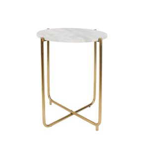 WHITE LABEL LIVING Timpa sidebord, rund - hvid marmor og guld metal (44,5)
