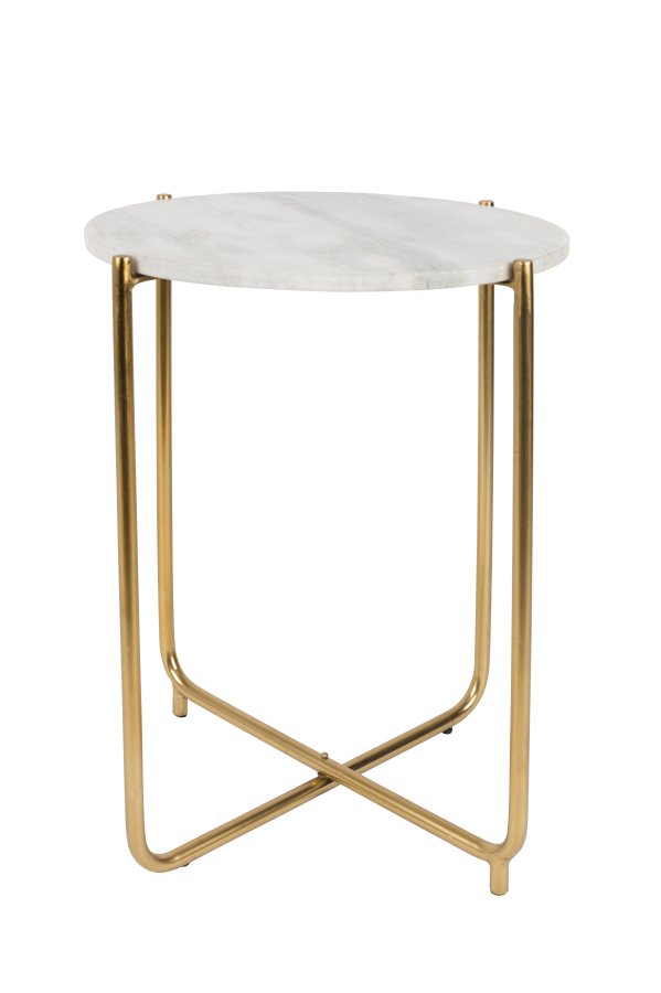 WHITE LABEL LIVING Timpa sidebord, rund - hvid marmor og guld metal (44,5)