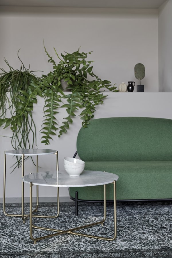 WHITE LABEL LIVING Timpa sidebord, rund - hvid marmor og guld metal (44,5)