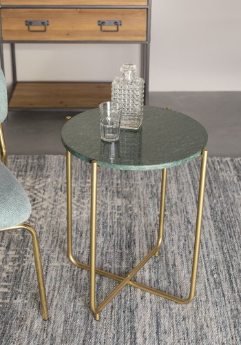 WHITE LABEL LIVING Timpa sidebord, rund - grn marmor og guld metal (44,5)
