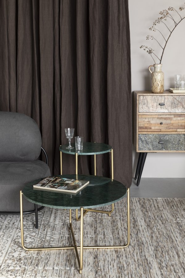 WHITE LABEL LIVING Timpa sidebord, rund - grn marmor og guld metal (44,5)