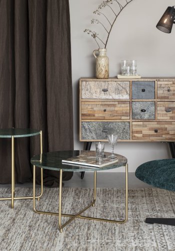 WHITE LABEL LIVING Timpa sidebord, rund - grn marmor og guld metal (44,5)