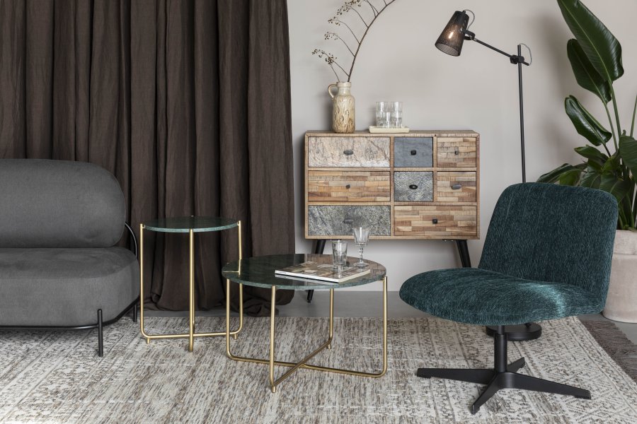 WHITE LABEL LIVING Timpa sidebord, rund - grn marmor og guld metal (44,5)