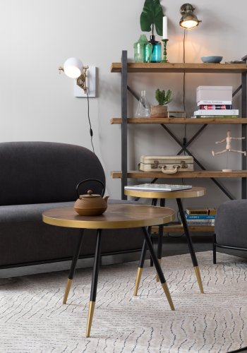 WHITE LABEL LIVING Denise sofabord, rund - brun askefinér og sort metal (61)