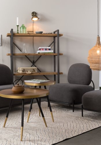 WHITE LABEL LIVING Denise sofabord, rund - brun askefinér og sort metal (61)