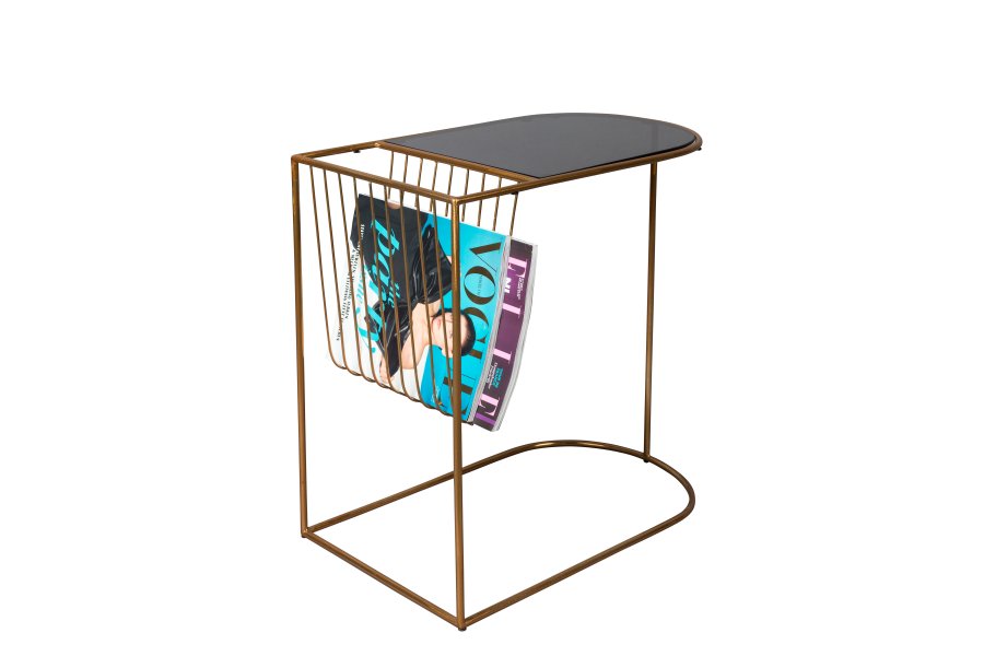 DUTCHBONE Eileen sidebord, m. magasinholder - rgfarvet glas og guld stl (51x32)