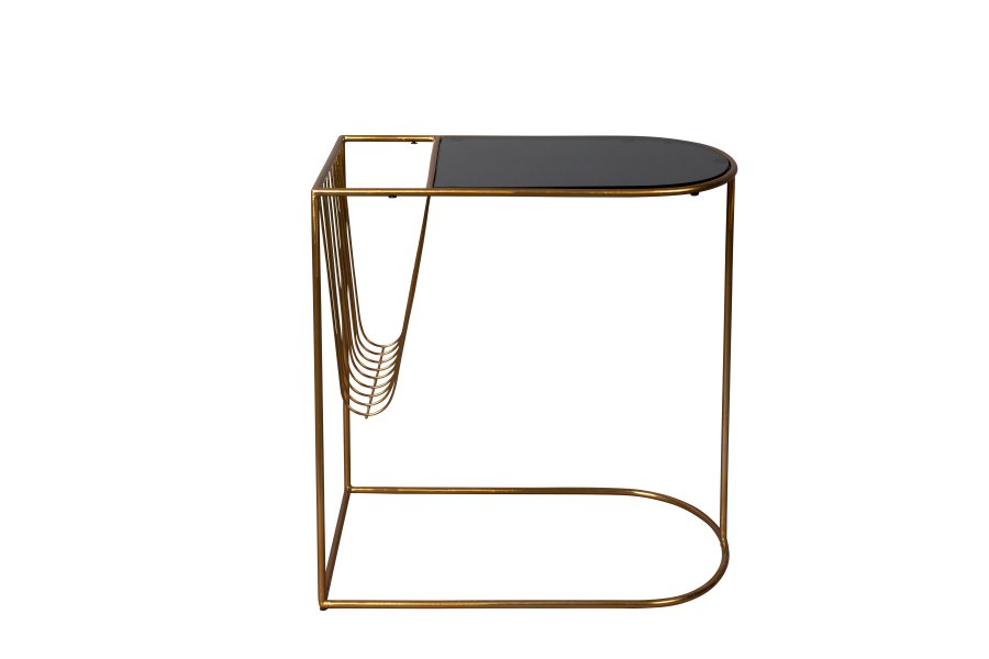 DUTCHBONE Eileen sidebord, m. magasinholder - rgfarvet glas og guld stl (51x32)