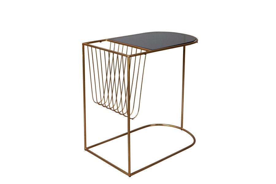 DUTCHBONE Eileen sidebord, m. magasinholder - rgfarvet glas og guld stl (51x32)