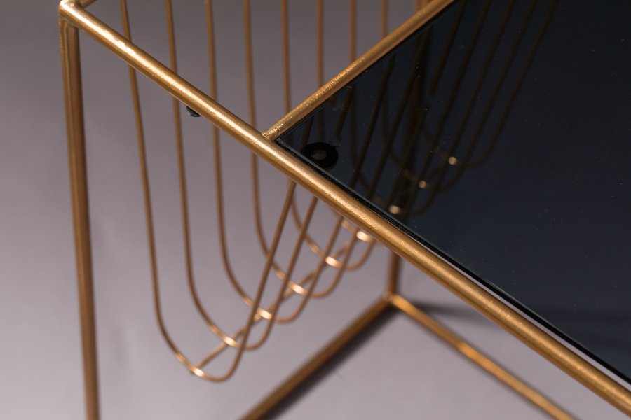 DUTCHBONE Eileen sidebord, m. magasinholder - rgfarvet glas og guld stl (51x32)