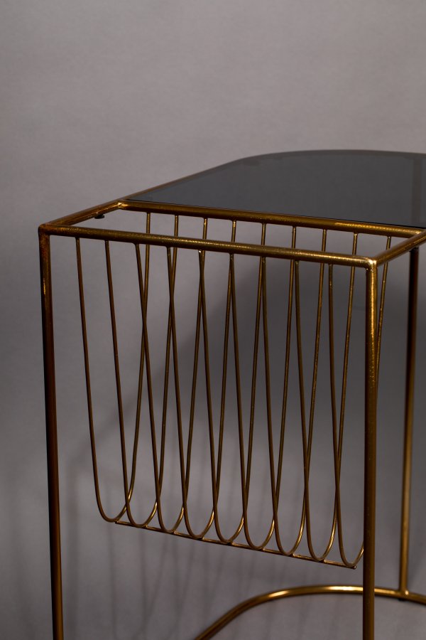 DUTCHBONE Eileen sidebord, m. magasinholder - rgfarvet glas og guld stl (51x32)