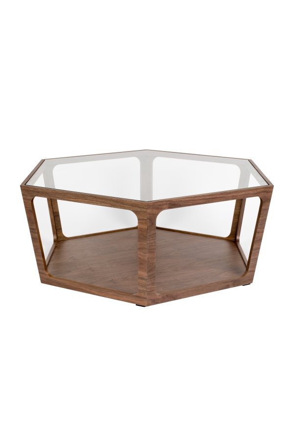 DUTCHBONE Sita sofabord, sekskantet - glas og brun valnddefinér (80x93)
