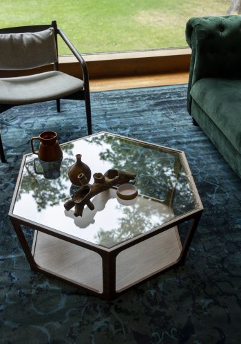 DUTCHBONE Sita sofabord, sekskantet - glas og brun valnddefinér (80x93)