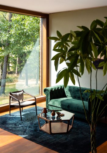 DUTCHBONE Sita sofabord, sekskantet - glas og brun valnddefinér (80x93)