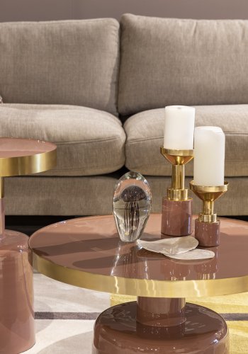 ZUIVER Glam sidebord, rund - guld stl og lyserd emalje jern (36) 