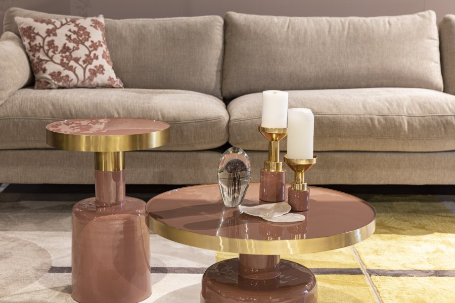 ZUIVER Glam sidebord, rund - guld stl og lyserd emalje jern (36) 