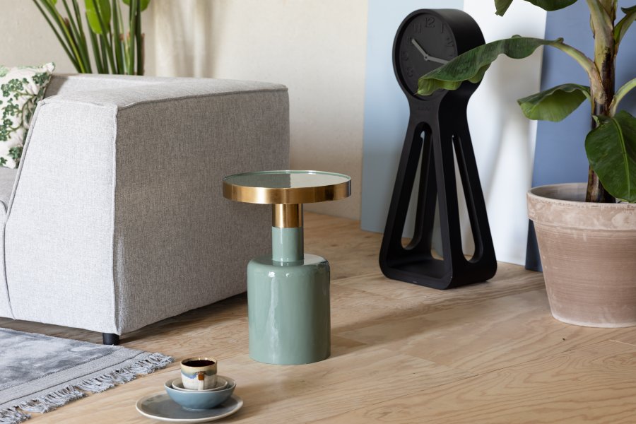 ZUIVER Glam sidebord, rund - guld stl og grn emalje jern (36)