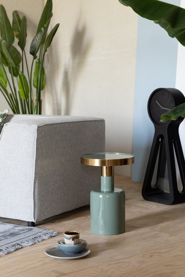 ZUIVER Glam sidebord, rund - guld stl og grn emalje jern (36)