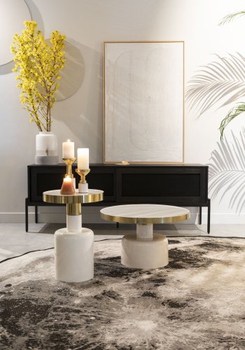 ZUIVER Glam sidebord, rund - guld stl og hvid emalje jern (36)