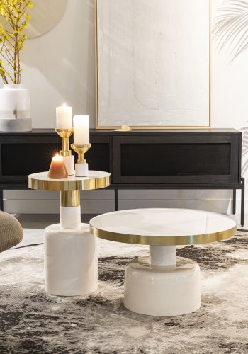 ZUIVER Glam sidebord, rund - guld stl og hvid emalje jern (36)