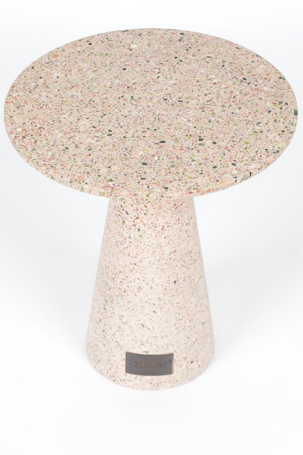 ZUIVER Victoria sidebord, rund - lyserd terrazzo (41)