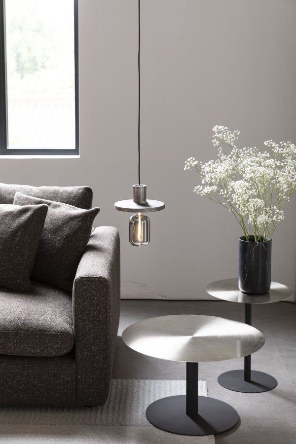 ZUIVER Snow sofabord, rund - brstet satin stl og sort stl (60)