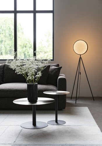 ZUIVER Snow sofabord, rund - brstet satin stl og sort stl (60)