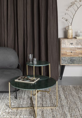 WHITE LABEL LIVING Timpa sofabord, rund - grn marmor og guld metal (70)