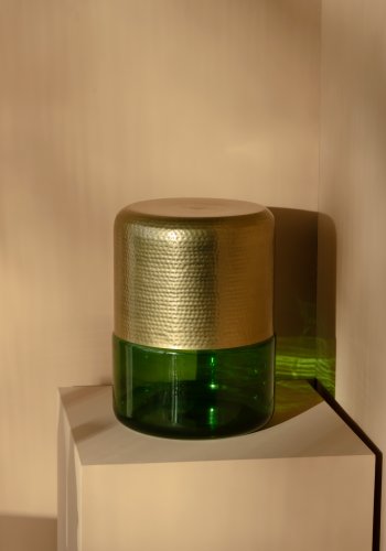 DUTCHBONE Cave sidebord, rund - messing jern og grn glas (35)