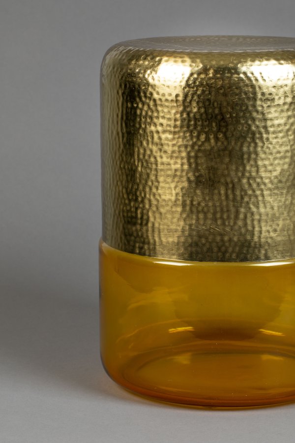 DUTCHBONE Cave sidebord, rund - messing jern og rav glas (35)