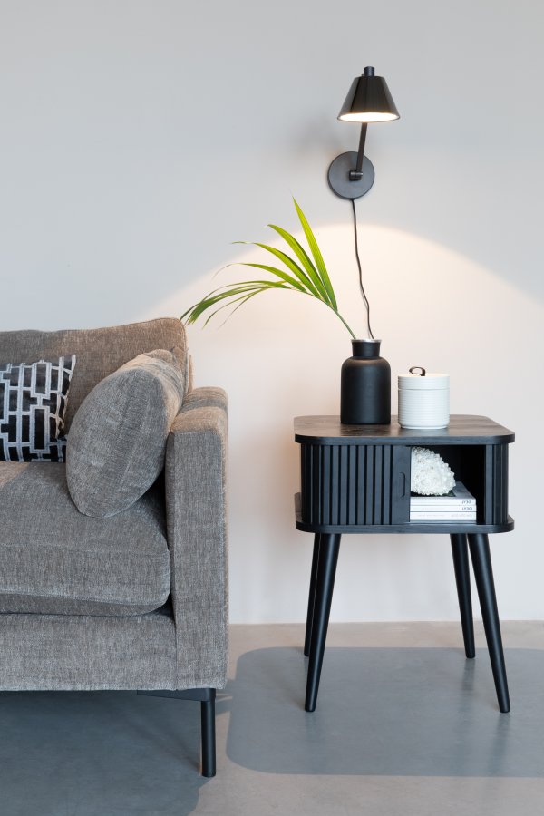 ZUIVER Barbier sidebord, m. 1 skydelge - sort askefinér og gummitr (45x45)