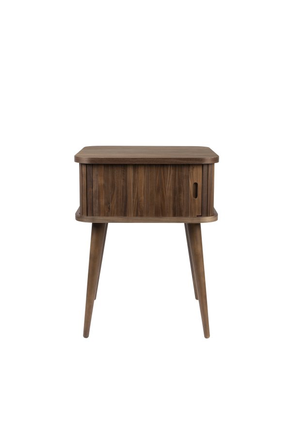 ZUIVER Barbier sidebord, m. 1 skydelge - brun valnddefinér og gummitr (45x45)