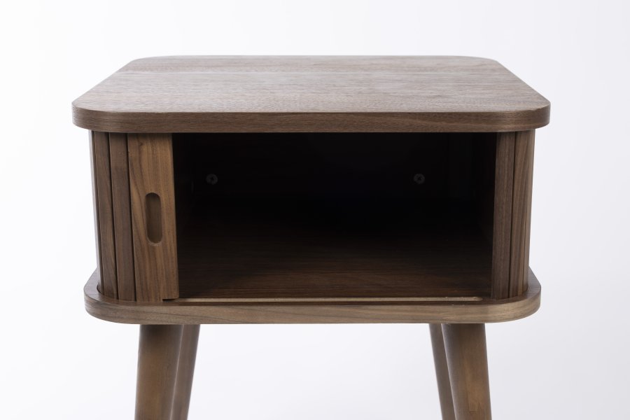 ZUIVER Barbier sidebord, m. 1 skydelge - brun valnddefinér og gummitr (45x45)