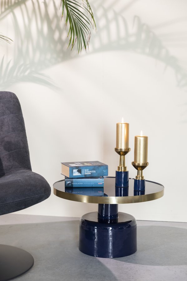 ZUIVER Glam sofabord, rund - guld stl og bl emalje jern (60)