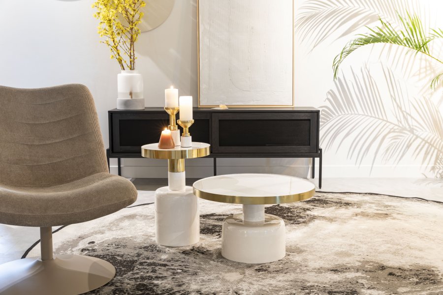 ZUIVER Glam sofabord, rund - guld stl og hvid emalje jern (60)